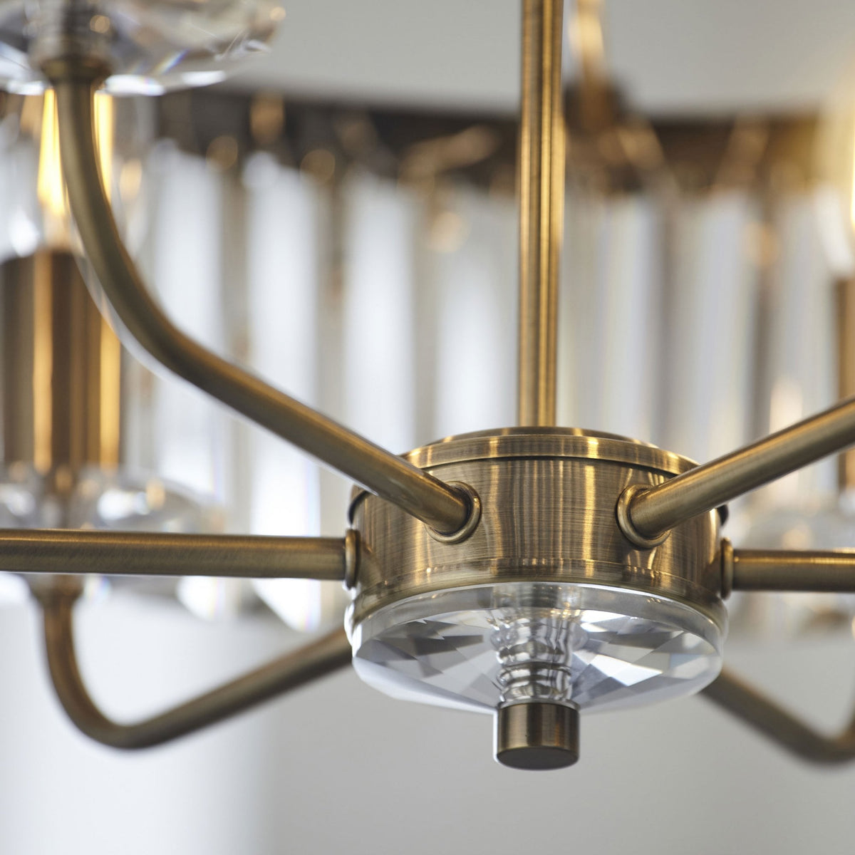 Yetminster 6 Light Pendant in Antique Brass & Clear Cut Glass