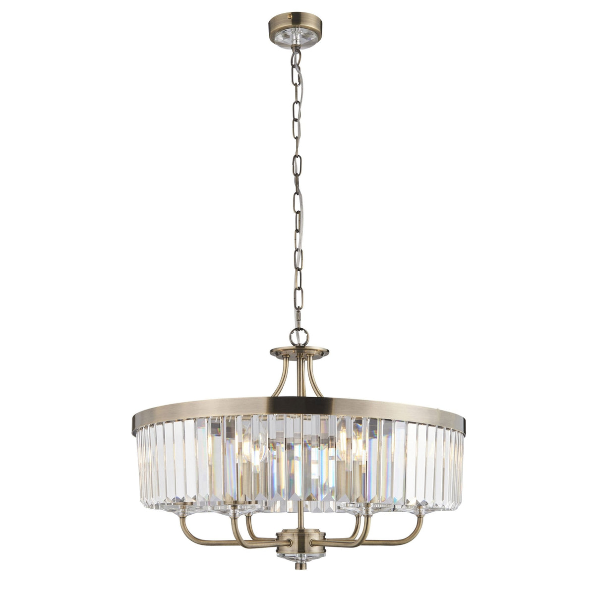 Yetminster 6 Light Pendant in Antique Brass & Clear Cut Glass