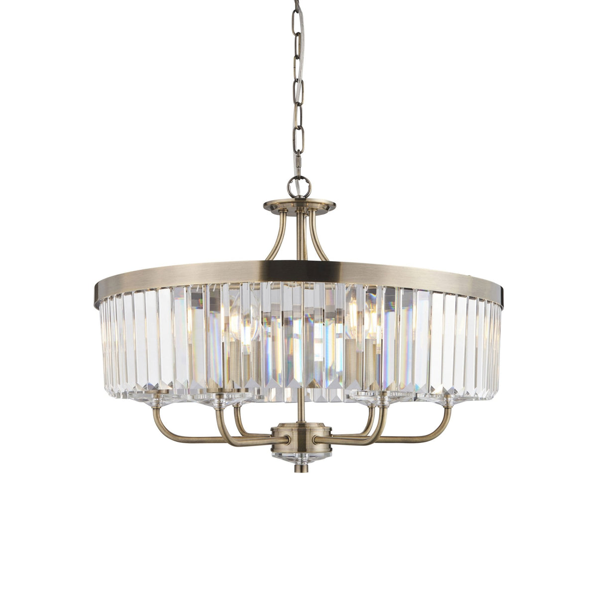 Yetminster 6 Light Pendant in Antique Brass & Clear Cut Glass