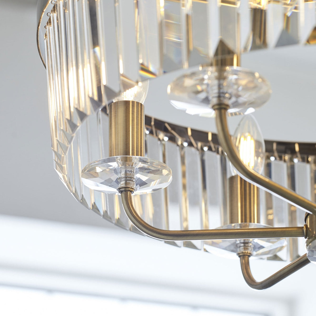 Yetminster 6 Light Pendant in Antique Brass & Clear Cut Glass
