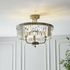 Yetminster 3 Light Semi Flush in Antique Brass & Clear Cut Glass