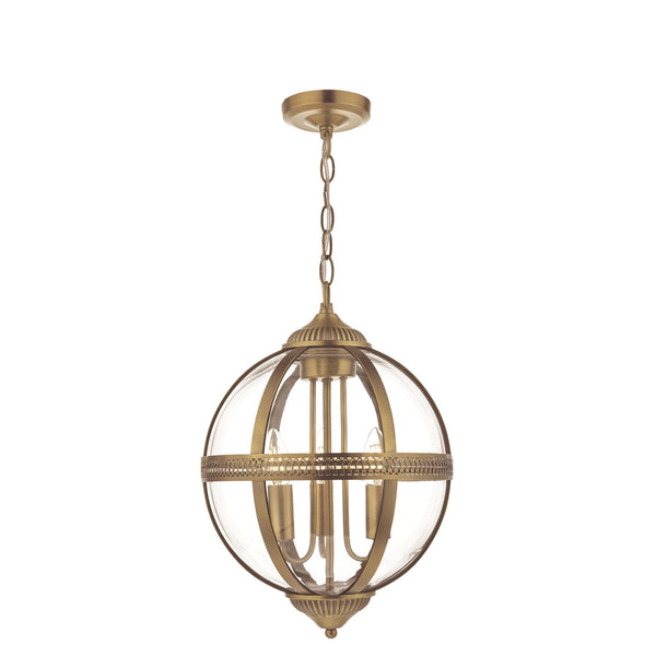 Vanessa 3 Light Pendant In Antique Brass With Clear Glass
