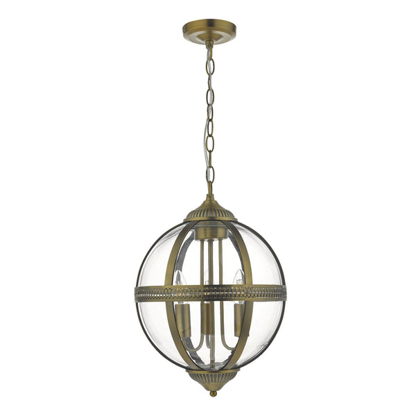 Vanessa 3 Light Pendant In Antique Brass With Clear Glass