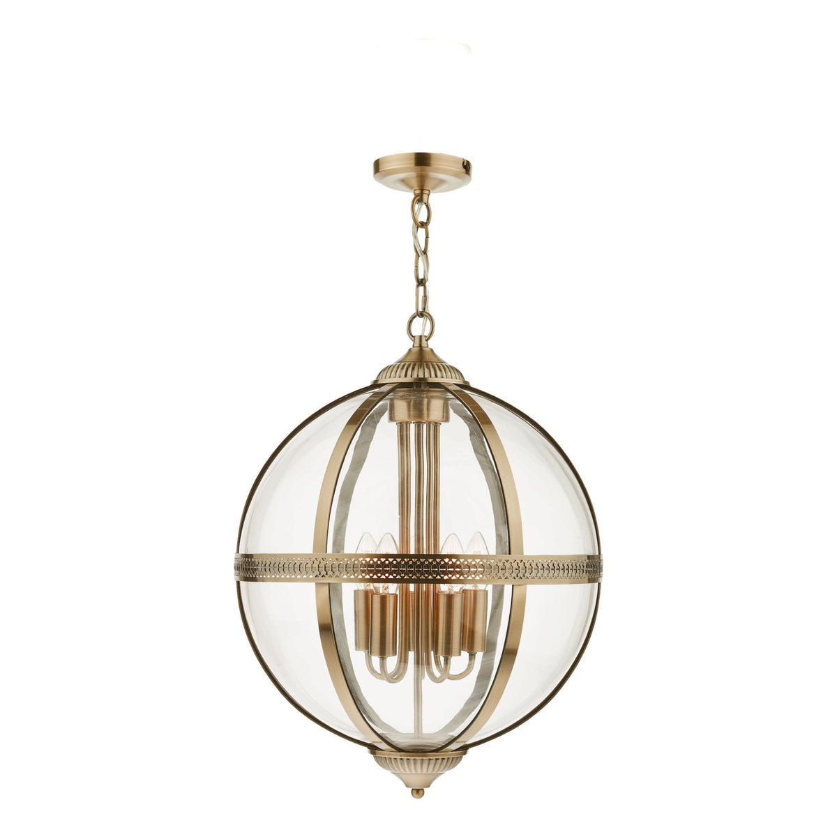 Vanessa 5 Light Pendant In Antique Brass With Clear Glass