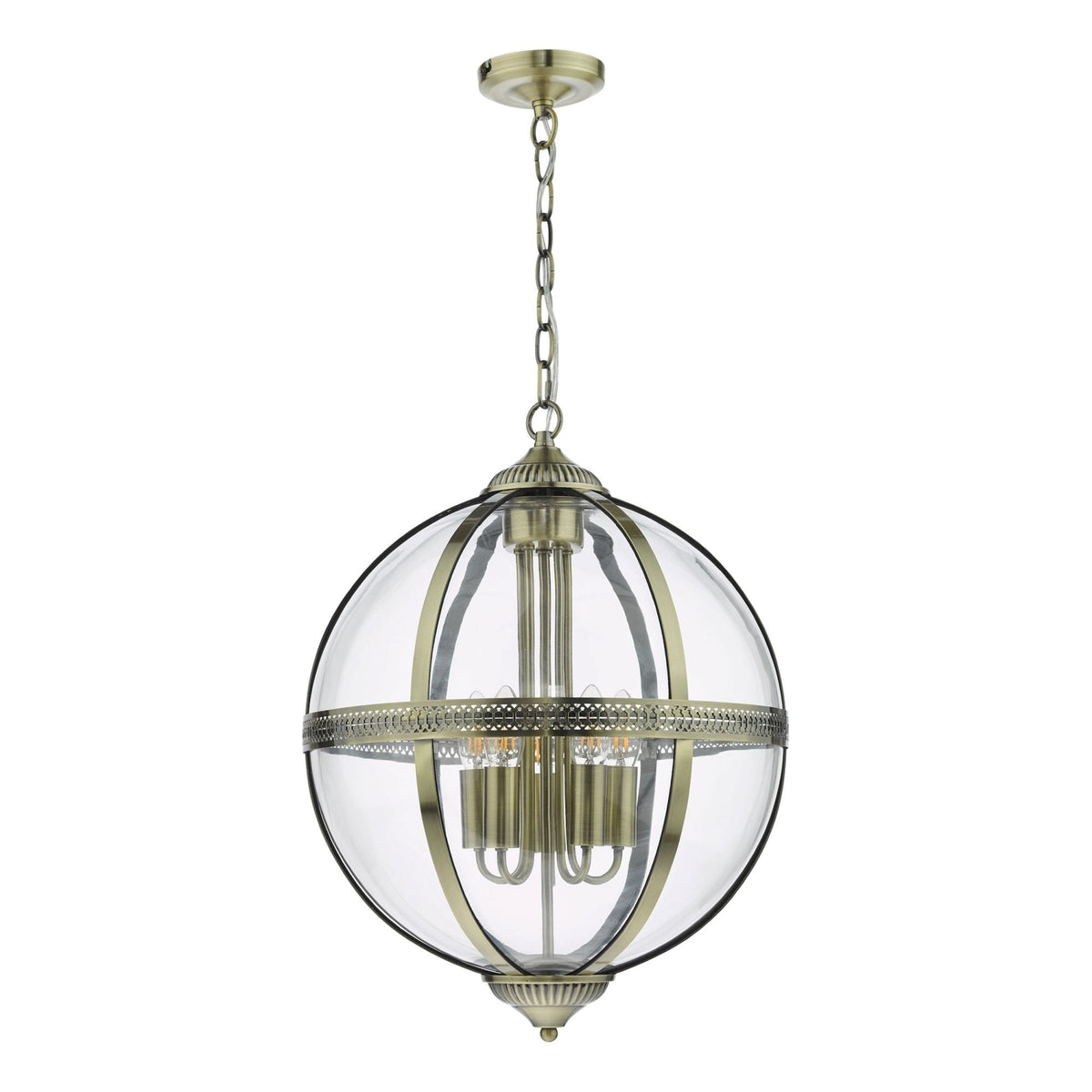 Vanessa 5 Light Pendant In Antique Brass With Clear Glass