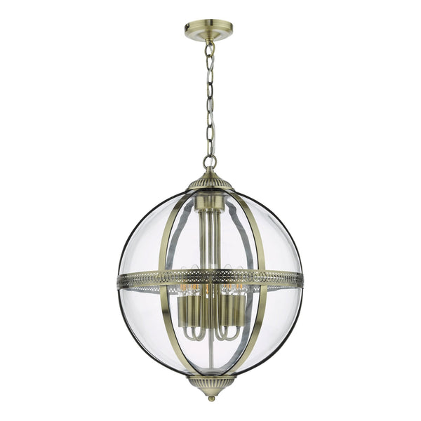 Vanessa 5 Light Pendant In Antique Brass With Clear Glass