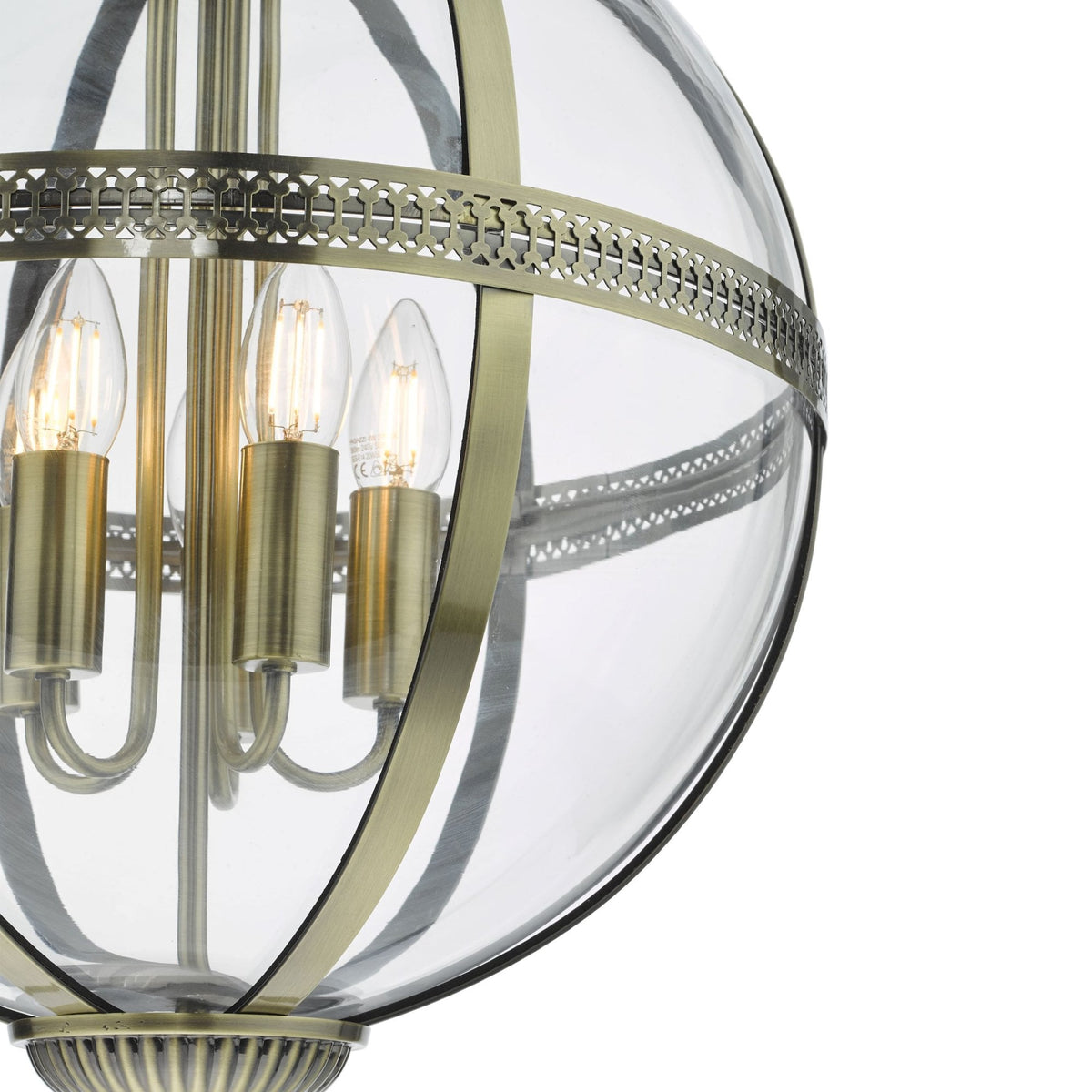 Vanessa 5 Light Pendant In Antique Brass With Clear Glass