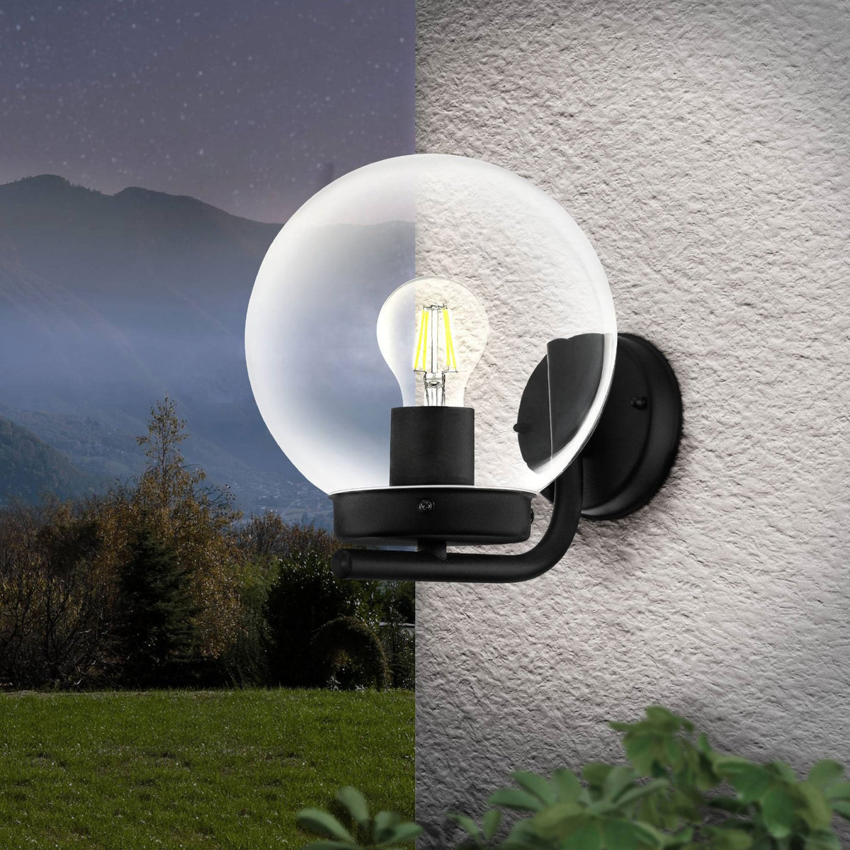 Taverna IP44 Dual Mount Wall Light in Black with Transparent Dome