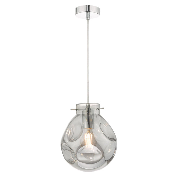 Quinn Single Pendant In Polished Chrome With Smoked Glass Shade