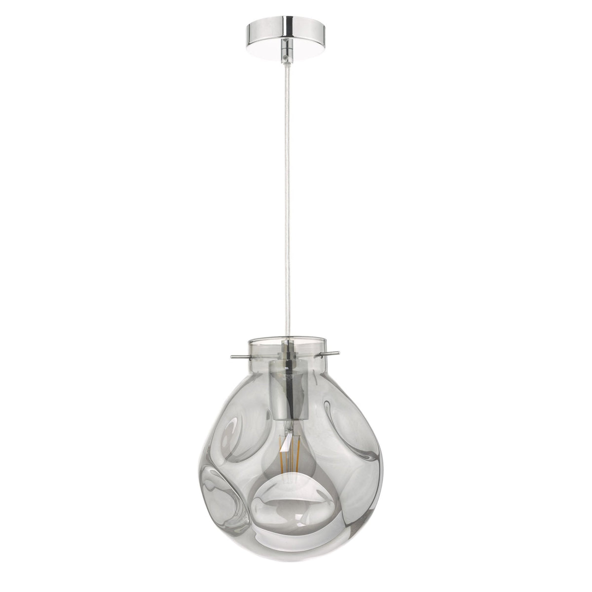 Quinn Single Pendant In Polished Chrome With Smoked Glass Shade