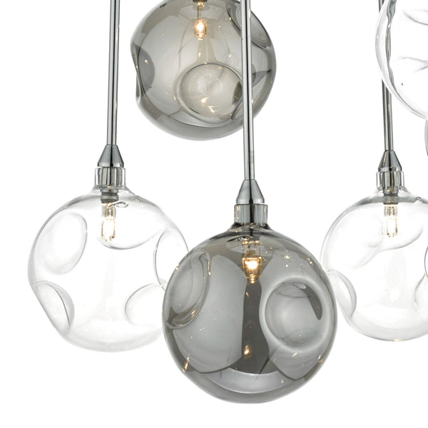 Quinn 6 Light Semi Flush Ceiling Light In Polished Chrome With Smoked & Clear Glass Shades