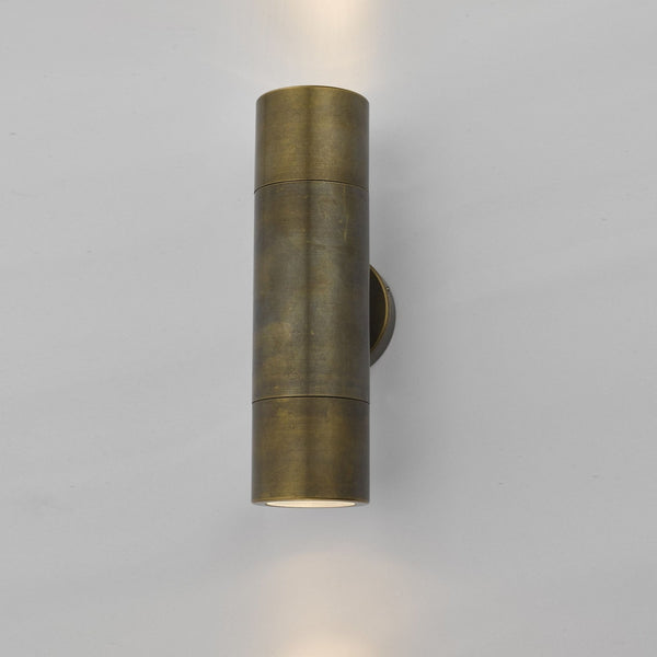 Ortega IP65 Exterior Twin Wall Light In Natural Brass
