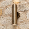 Ortega IP65 Exterior Twin Wall Light In Natural Brass