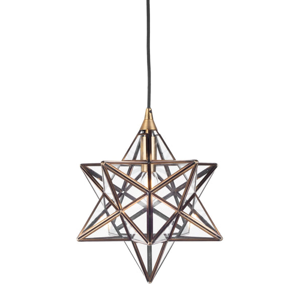 Ilario Small Star Single Pendant In Antique Brass With Glass Panels