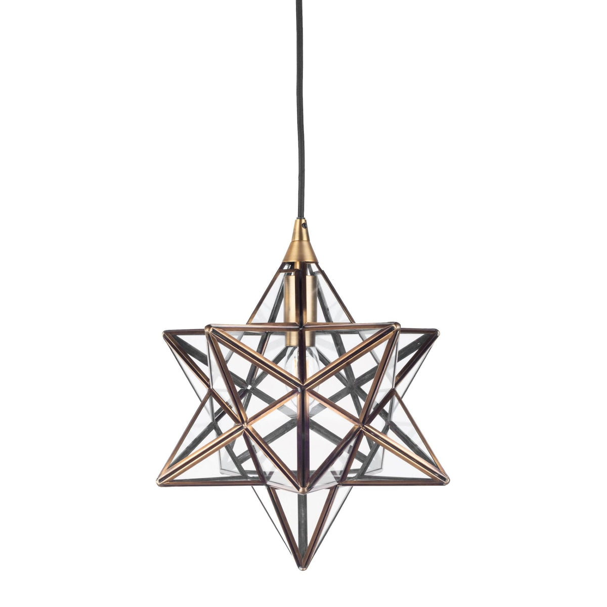 Ilario Small Star Single Pendant In Antique Brass With Glass Panels