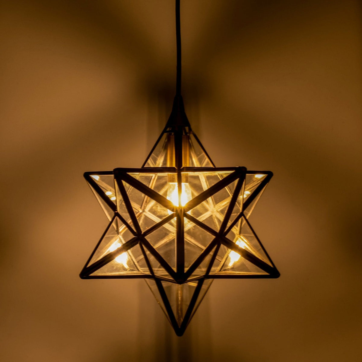 Ilario Small Star Single Pendant In Antique Brass With Glass Panels