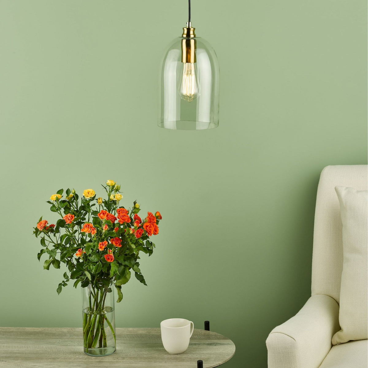 Archie Single Pendant In Satin Bronze With Clear Glass Shade