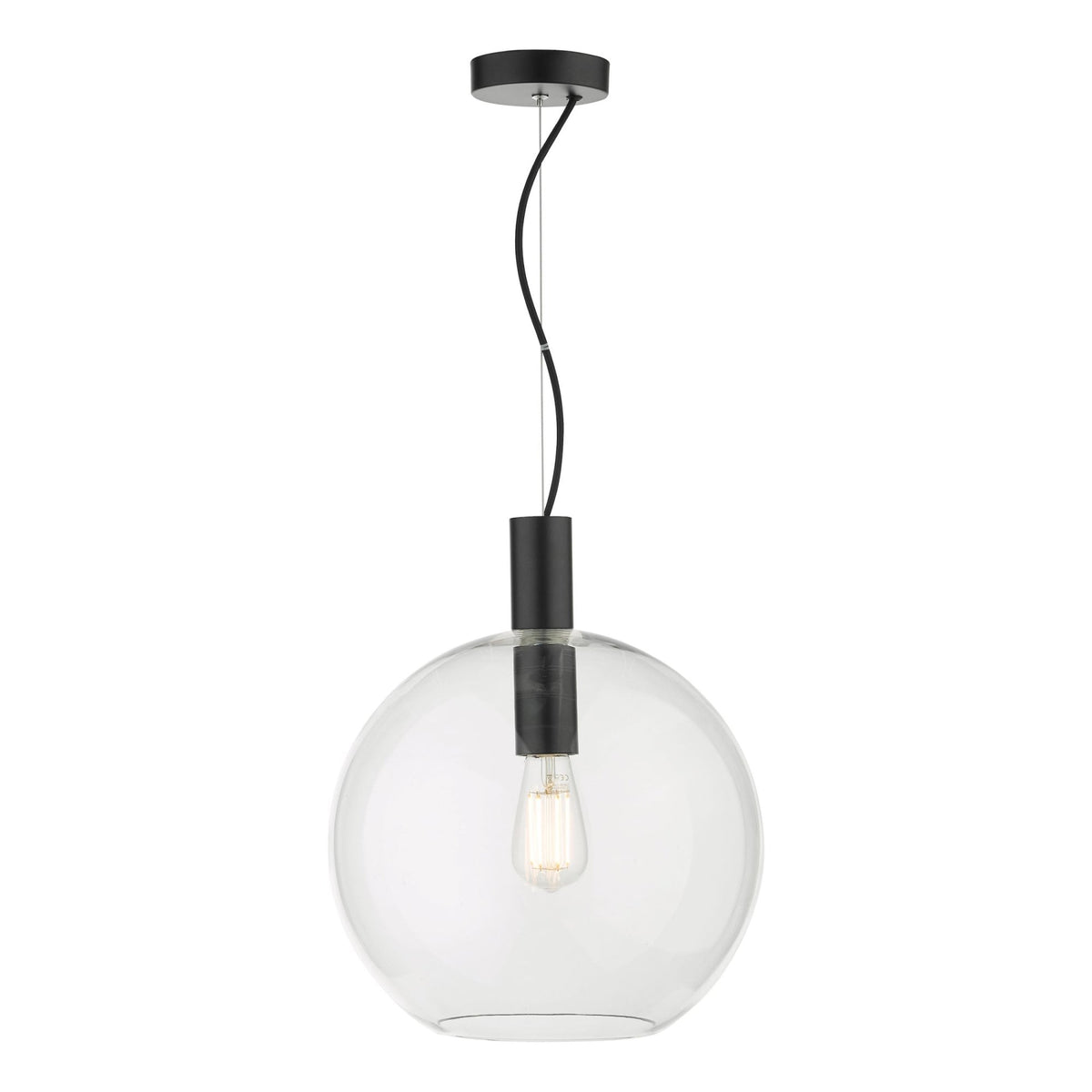 Zula Single Pendant In Black with Glass Shade