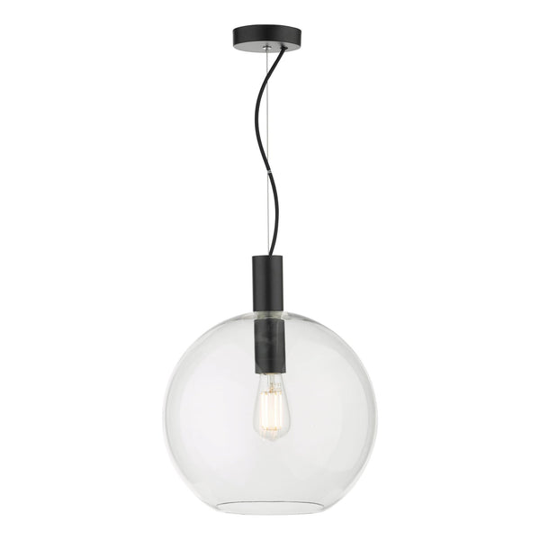 Zula Single Pendant In Black with Glass Shade