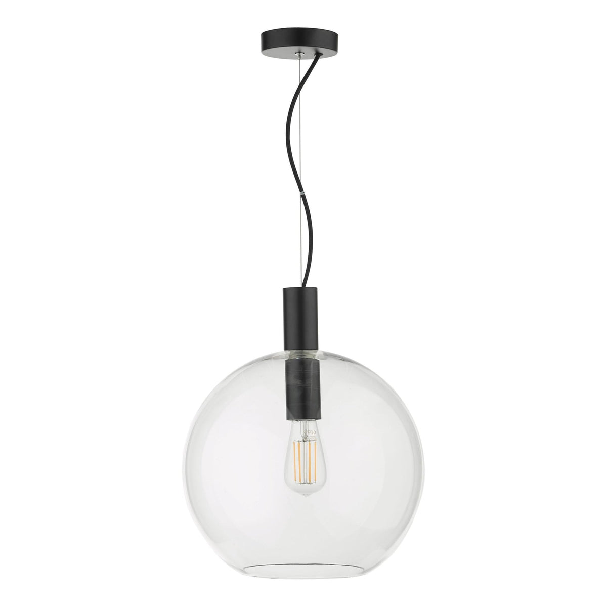 Zula Single Pendant In Black with Glass Shade