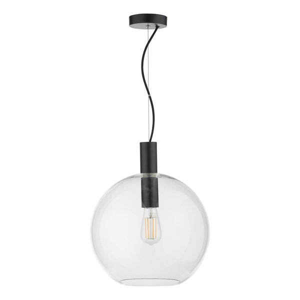 Zula Single Pendant In Black with Glass Shade