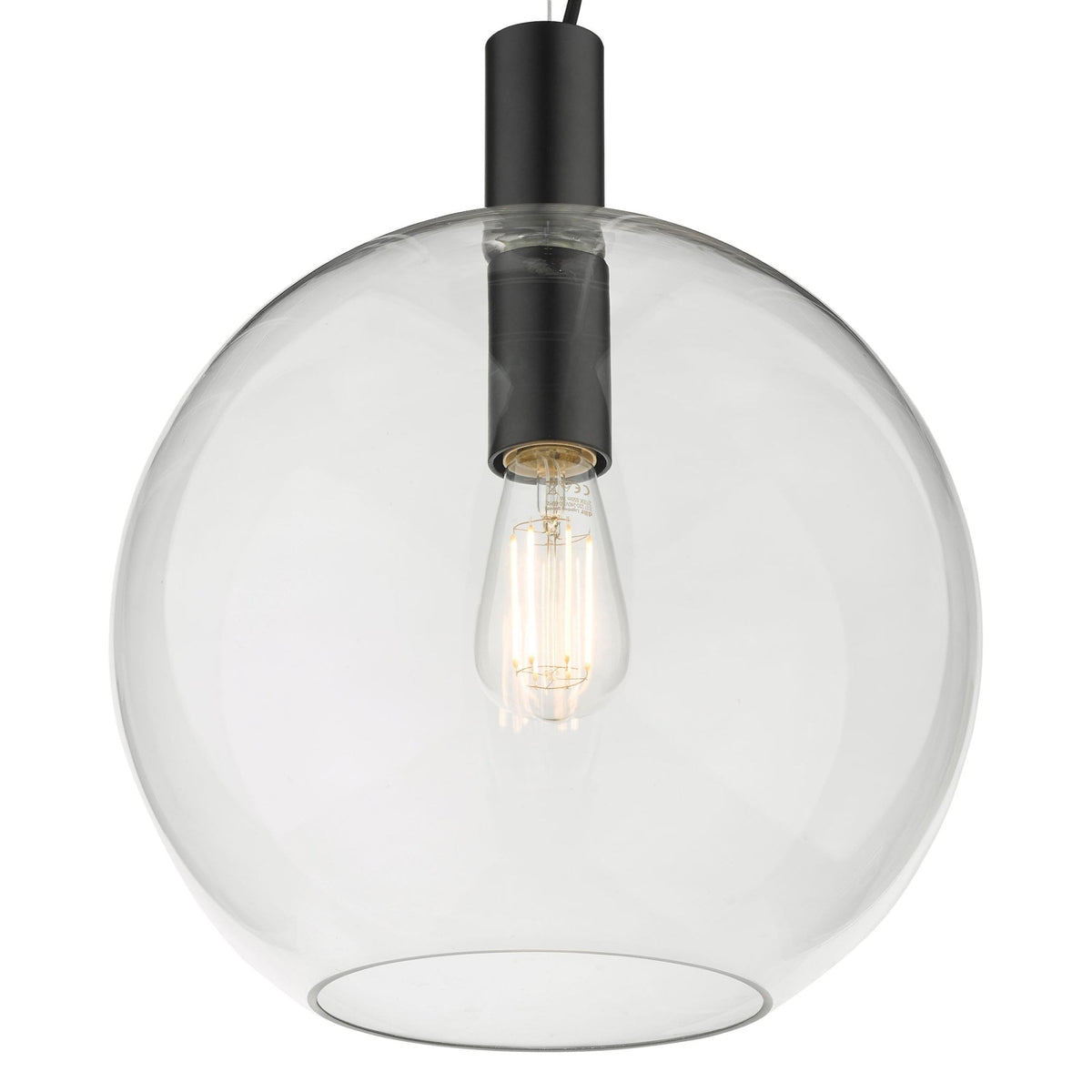 Zula Single Pendant In Black with Glass Shade