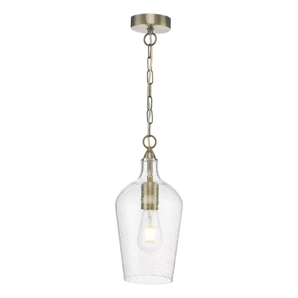 Nida Single Pendant In Antique Brass With Seeded Glass Shade