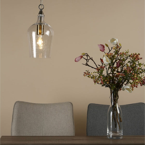 Nida Single Pendant In Antique Brass With Seeded Glass Shade