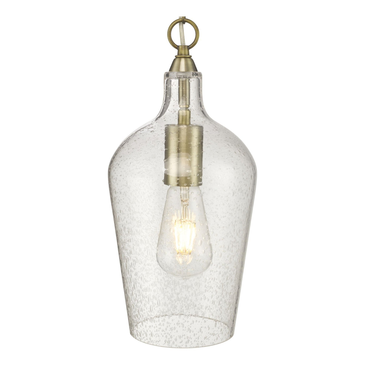 Nida Single Pendant In Antique Brass With Seeded Glass Shade