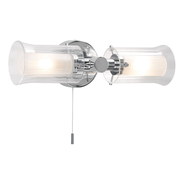 Elba IP44 Switched Twin Bathroom Wall Light In Polished Chrome