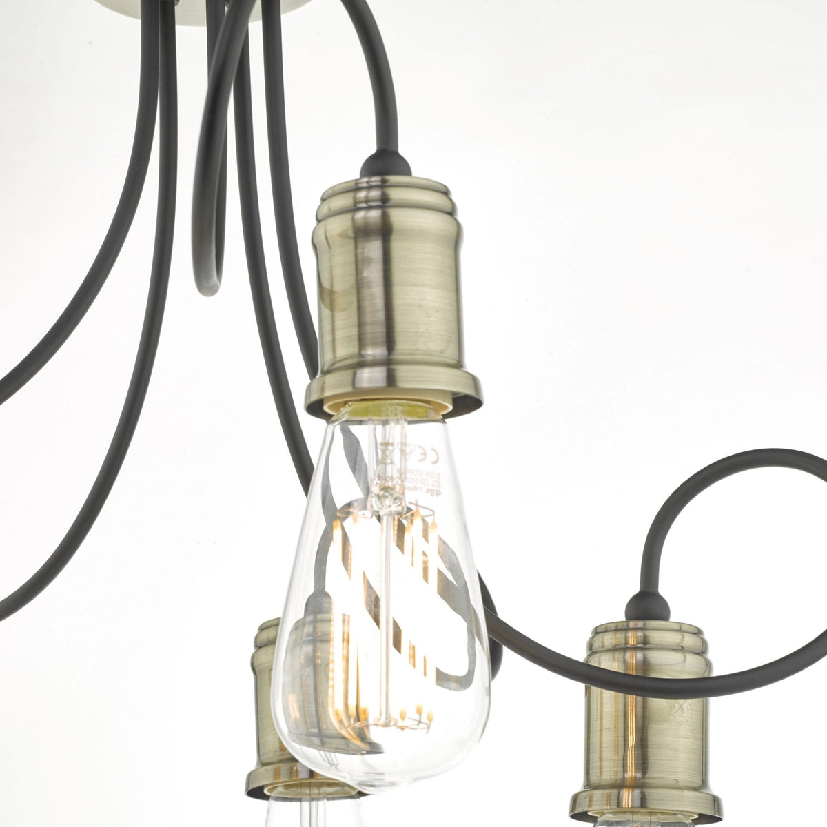 Alzbet 5 Light Semi Flush Ceiling In Antique Brass Light With Black Detail