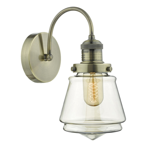 Curtis Switched Wall Light In Antique Brass With Champagne Glass Shade