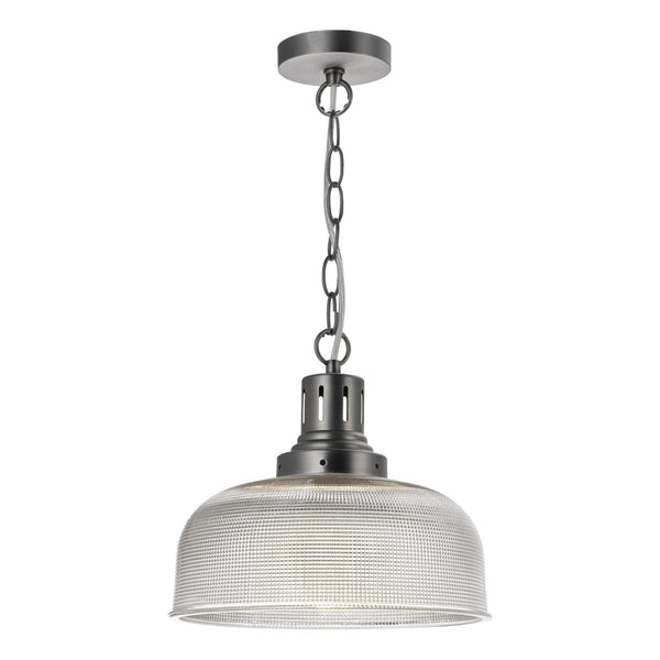Tack Single Pendant In Antique Chrome With Textured Glass Shade