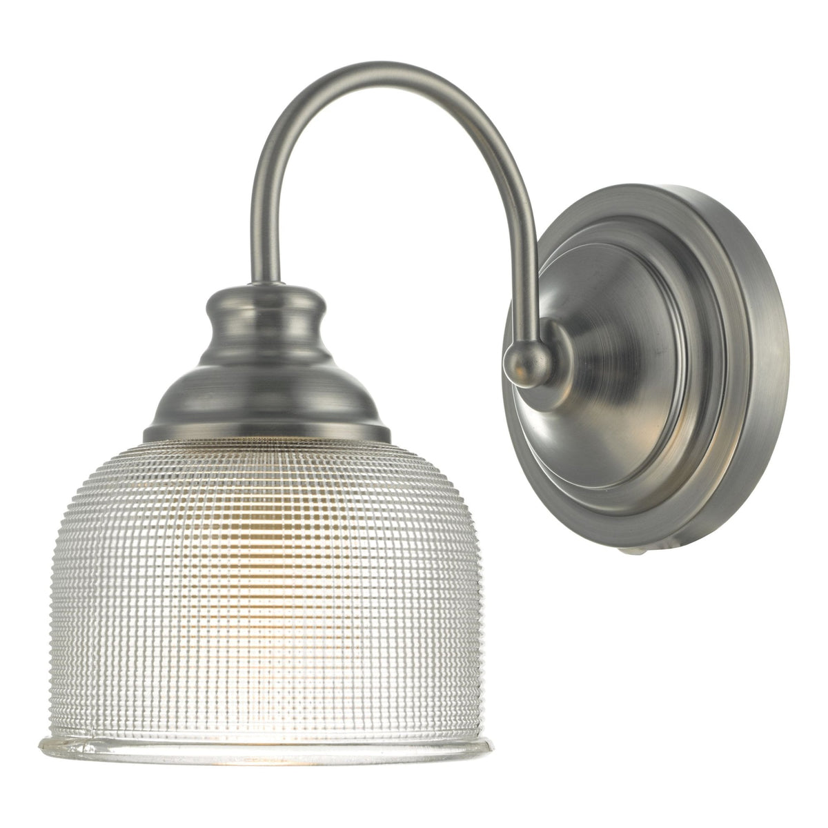 Tack Switched Wall Light In Antique Chrome With Textured Glass Shade