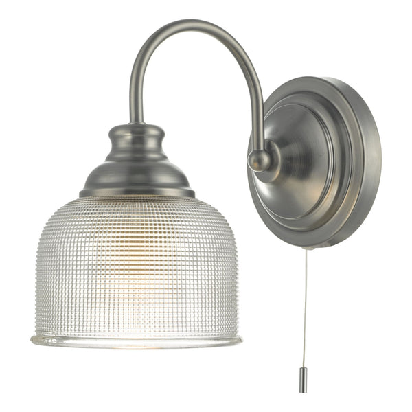 Tack Switched Wall Light In Antique Chrome With Textured Glass Shade