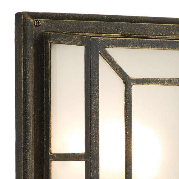 Trent Black & Gold IP44 Outdoor Wall Light With Frosted Glass