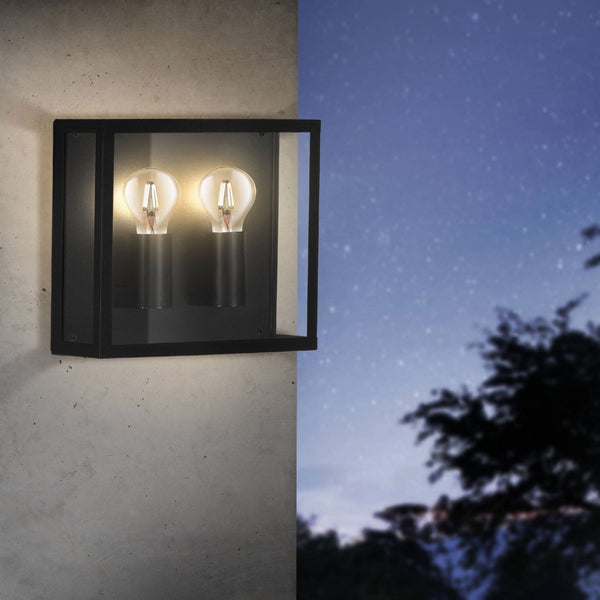 Alamonte 1 IP44 Outdoor Twin Lamp Wall Light in Black