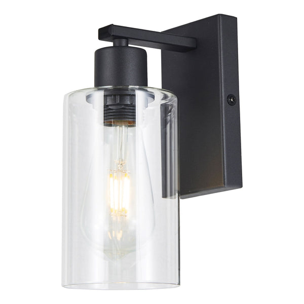 Miu Switched Wall Light In Matt Black With Glass Shade