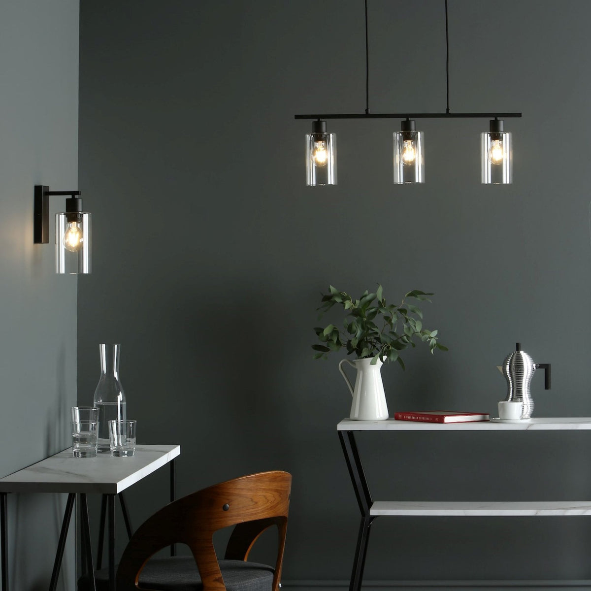 Miu Switched Wall Light In Matt Black With Glass Shade