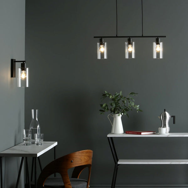 Miu Switched Wall Light In Matt Black With Glass Shade