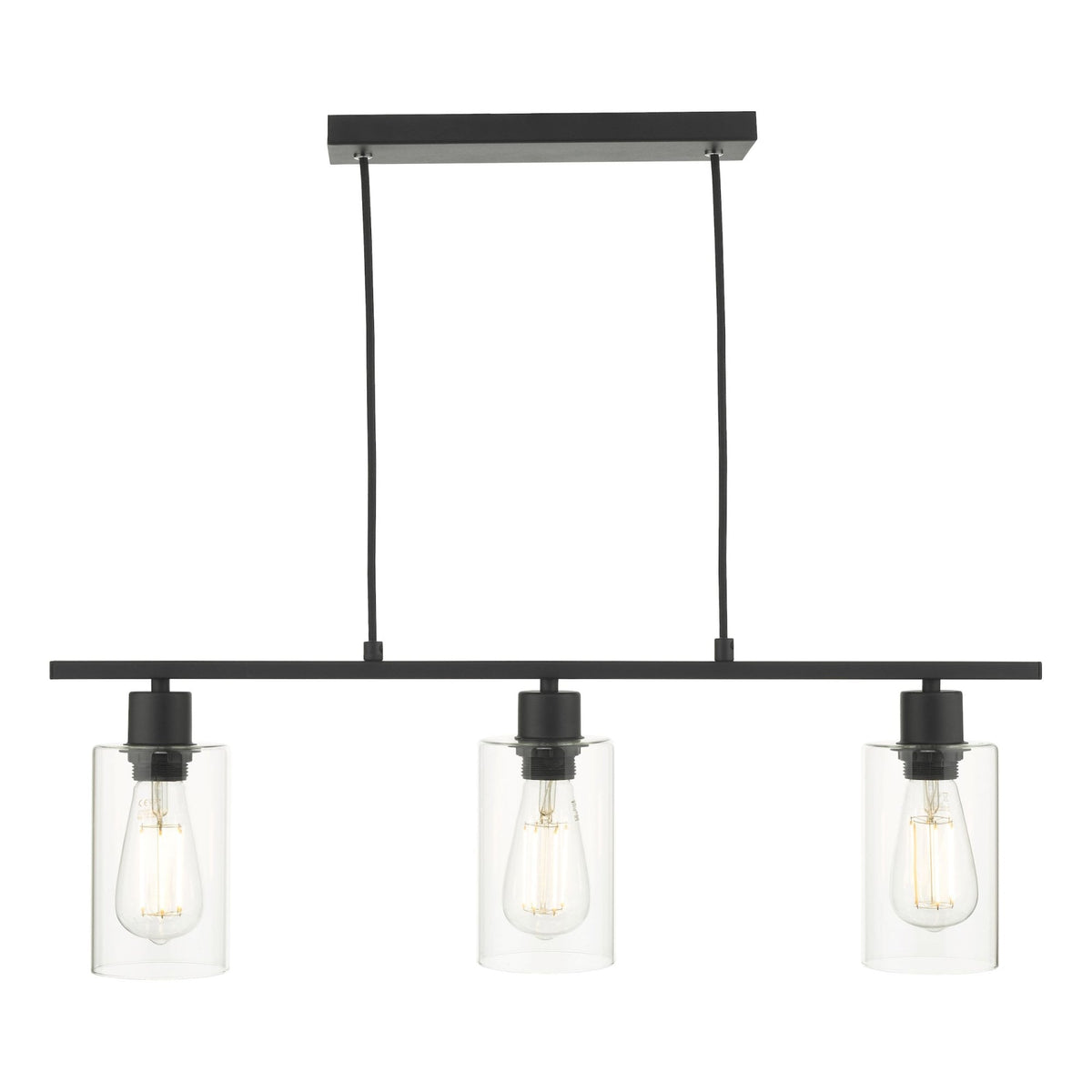 Miu 3 Light Linear Pendant In Matt Black With Glass Shade