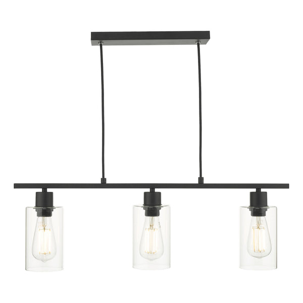 Miu 3 Light Linear Pendant In Matt Black With Glass Shade