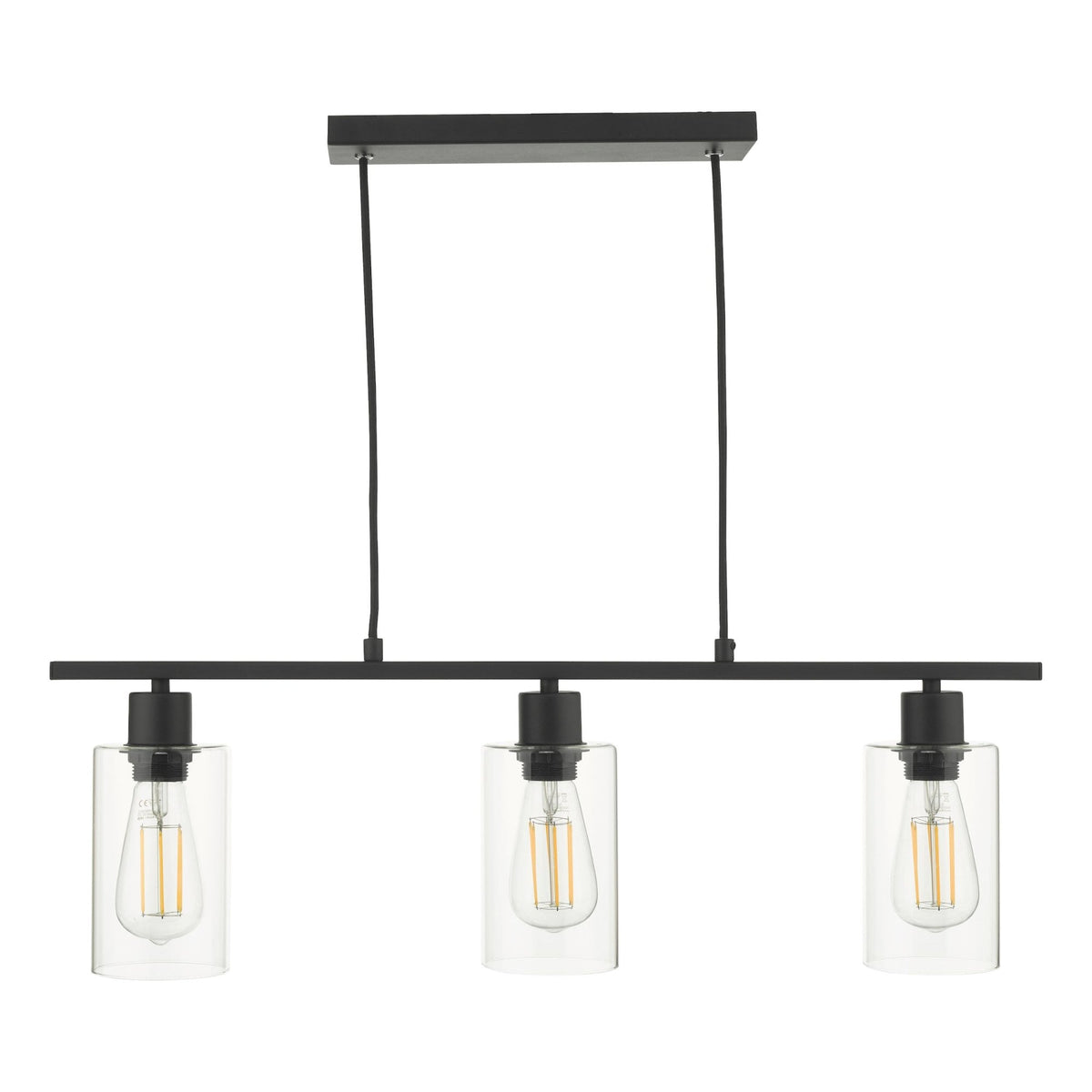 Miu 3 Light Linear Pendant In Matt Black With Glass Shade