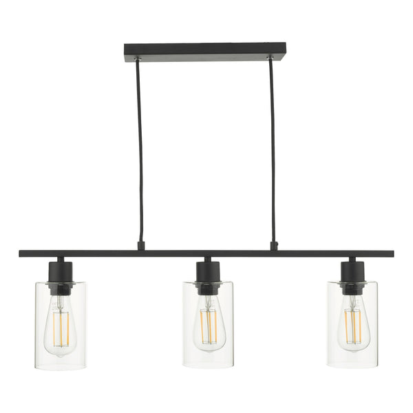 Miu 3 Light Linear Pendant In Matt Black With Glass Shade