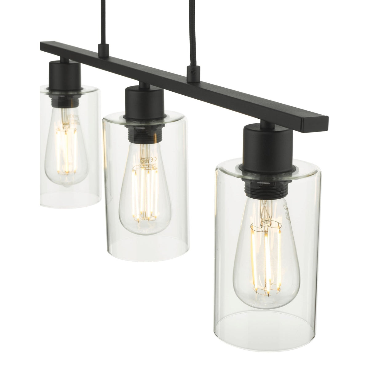 Miu 3 Light Linear Pendant In Matt Black With Glass Shade