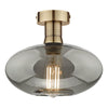 Emerson Semi Flush Ceiling Light In Antique Brass With Smoked Glass Shade