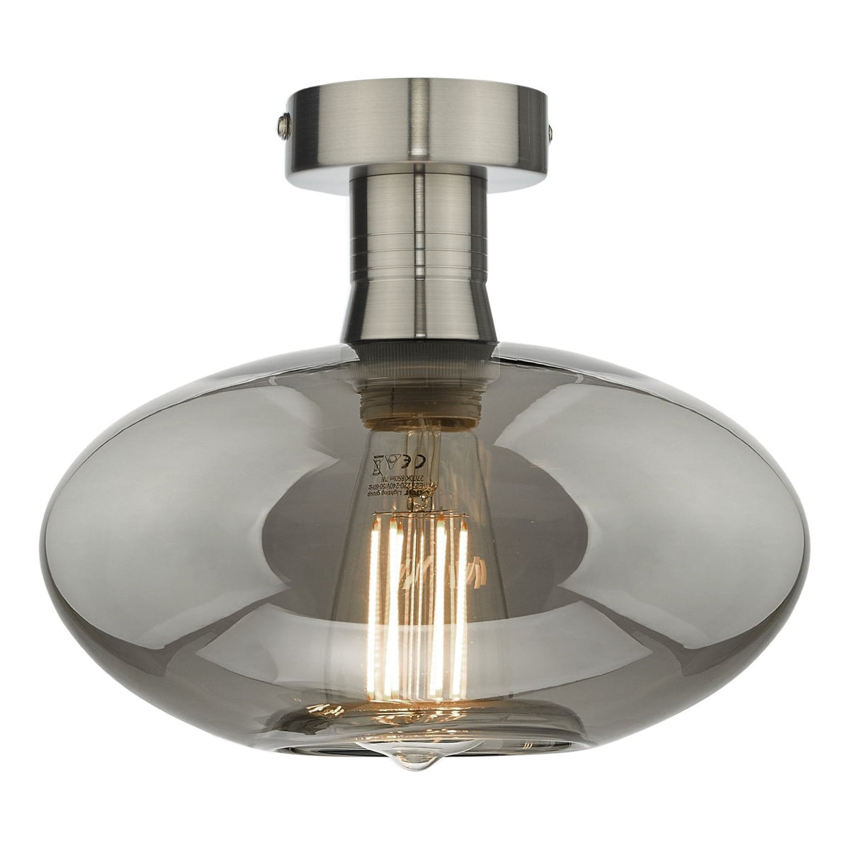 Emerson Semi Flush Ceiling Light In Antique Chrome With Smoked Glass Shade
