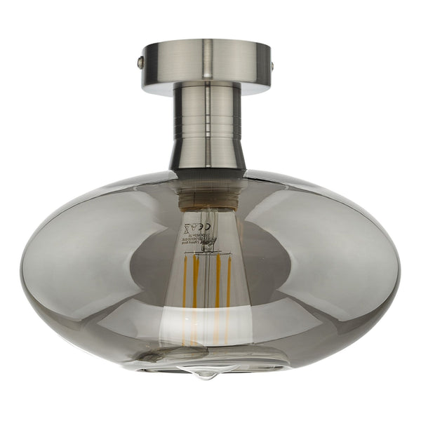 Emerson Semi Flush Ceiling Light In Antique Chrome With Smoked Glass Shade