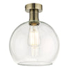 Emerson Semi Flush Ceiling Light In Antique Brass With Clear Round Glass Shade