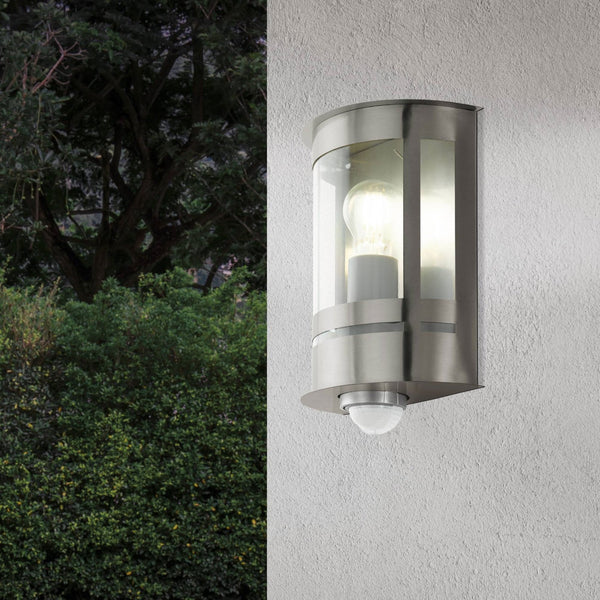Tribano IP44 Exterior PIR Wall Light in Stainless Steel